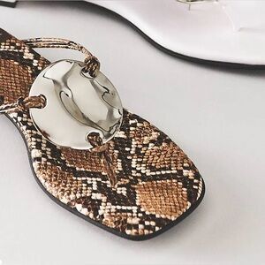 Anthropologie Jeffrey Campbell Snake Print, Silver Disc, Chance Sandals, SZ 9.